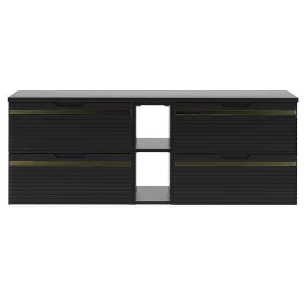 VESPER-02 - Szafka pod Umywalkę z Blatem i Regałem 4S 140cm Czarny Mat Zestaw-7