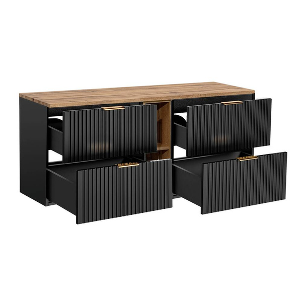 Zestaw 140 cm ADEL BLACK z Podwójną Szafką 2S, Regałem Dolnymi i Blatem