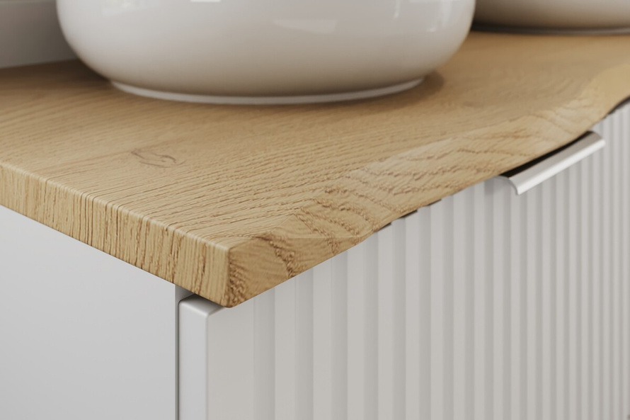 Zestaw Szafka pod Umywalkę 80 cm z Blatem 100 cm i Regałem 20 cm Dąb Cremona Kaszmirowy Mat 