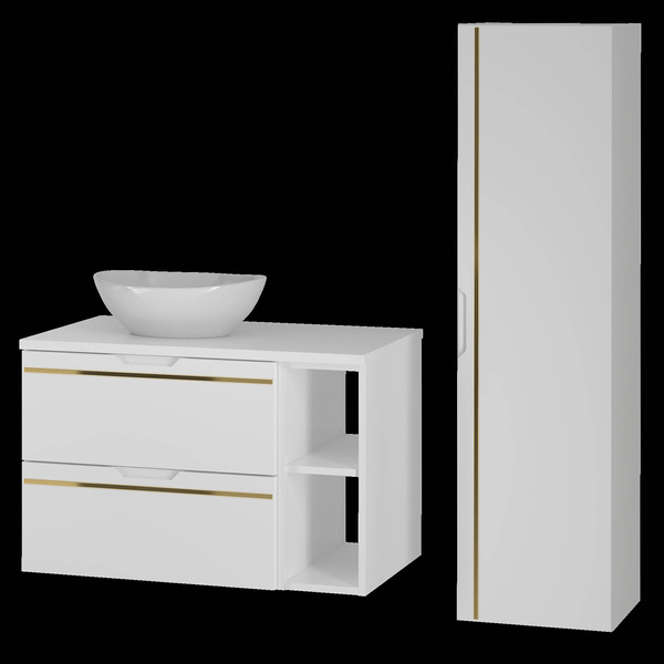 ESPERO-02 - Szafka pod Umywalkę z Blatem i Regałem 2S 80cm Biały Mat Zestaw-4